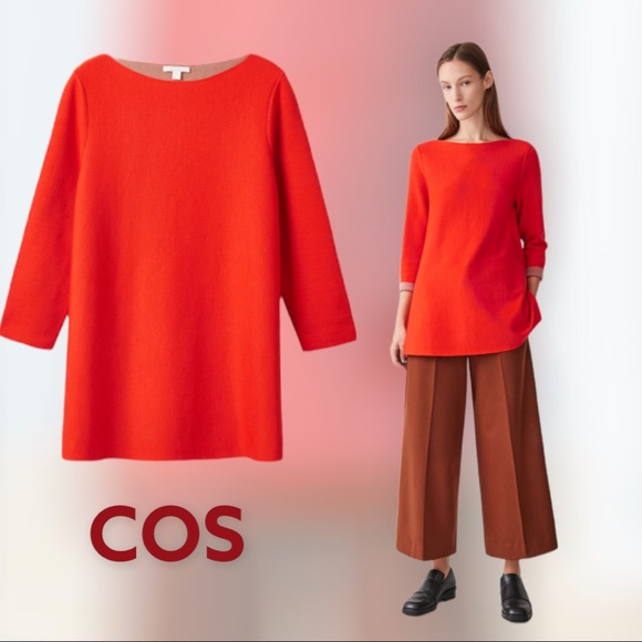COS Tops - NWOT COS Orange Tan Contrast Wool Sweater